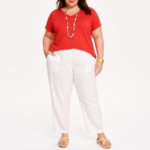 Chico's Linen Blend Pants Women's Plus 4R 20R White Pull On Casual Crop Trousers